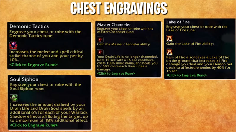 Season of Discovery Warlock Chest New Rune Engravings