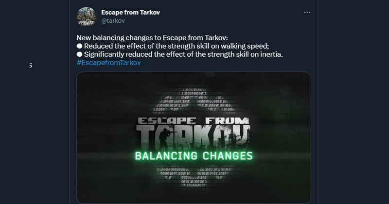 Escape from Tarkov New Balancing Changes Twitter Screenshot