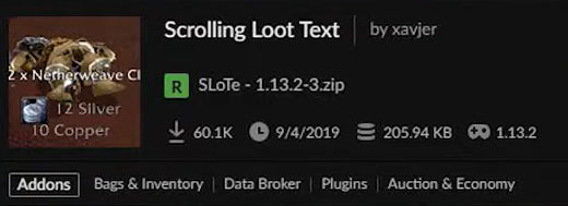 WoW Scrolling Loot Text Addon