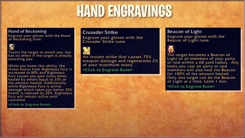 Season of Discovery Paladin Class Hand Engravings