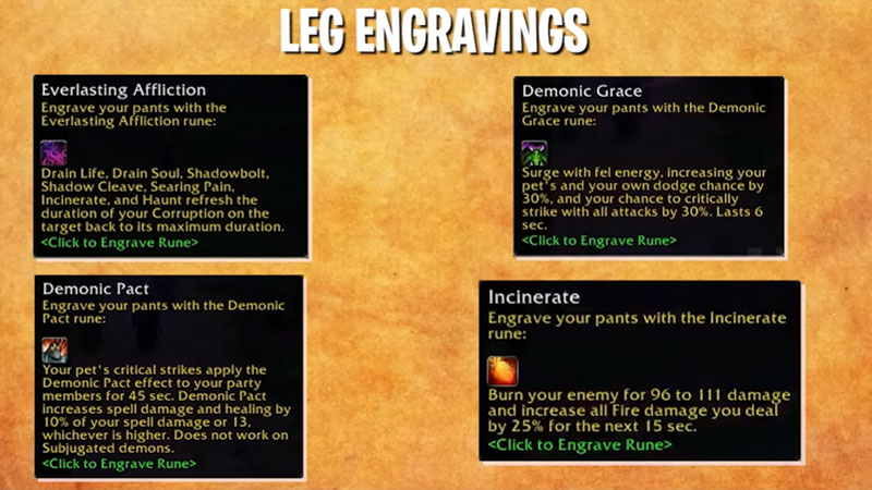 Season of Discovery Warlock Leg New Rune engravings