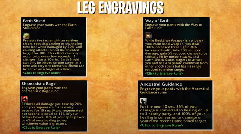 Season of Discovery Shaman Leg New Rune Engravings