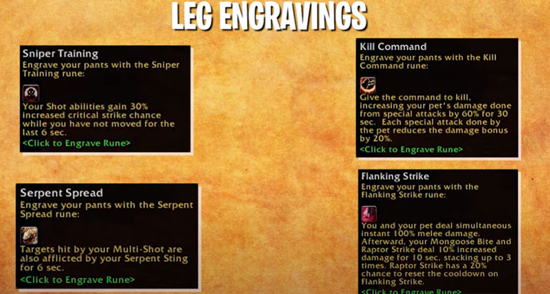 WoW Season of Discovery Hunter Leg New Rune Engravings