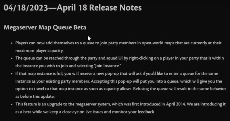 Guild Wars 2 April 18 Map Queue Release Notes