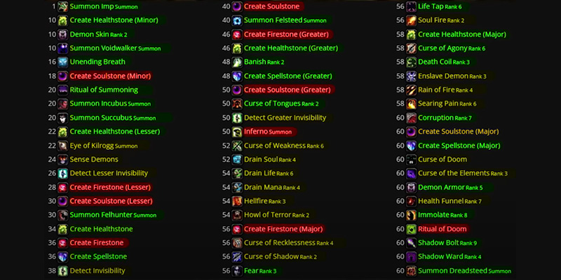 WoW Classic Warlock Key Abilities Screenshot