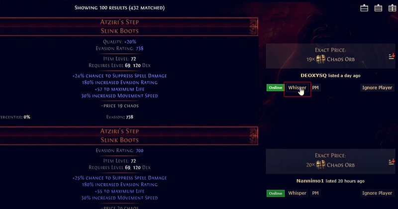 Path of Exile Purchase Atziri's Step List