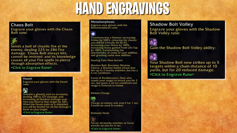 Season of Discovery Warlock Hand New Rune engravings