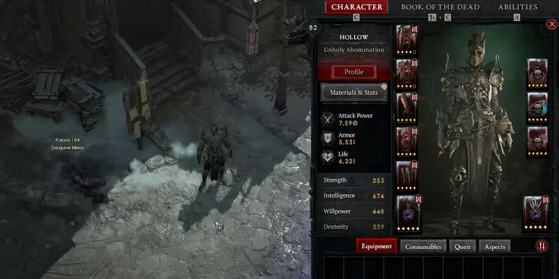 Diablo 4 Shadow Mist Necromancer Build Equipement Screenshot