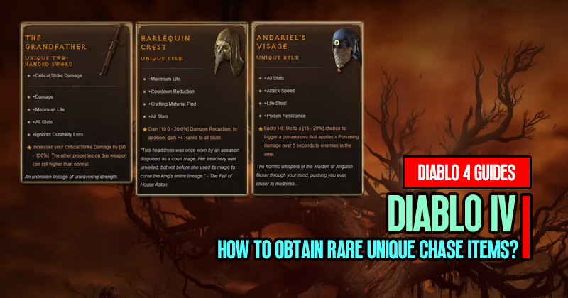 How to Obtain Diablo 4 Rare Unique Chase Items?